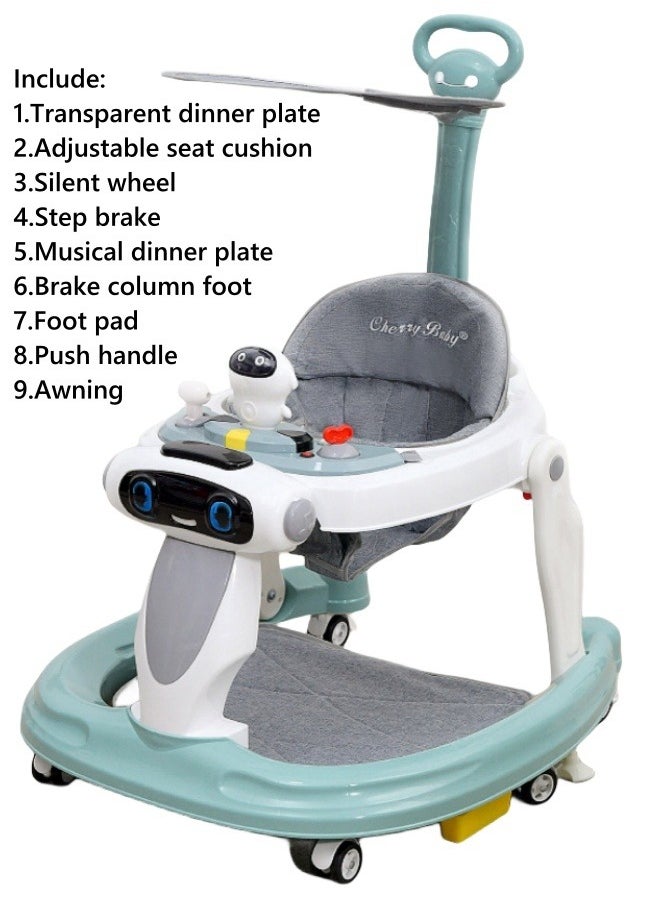 XiuWoo Baby Walker With Anti-O-Legs, Multi-Functional Anti-Rollover Stroller, Baby Can Sit And Push, Learn To Drive, Start Car - Green  - Image 1