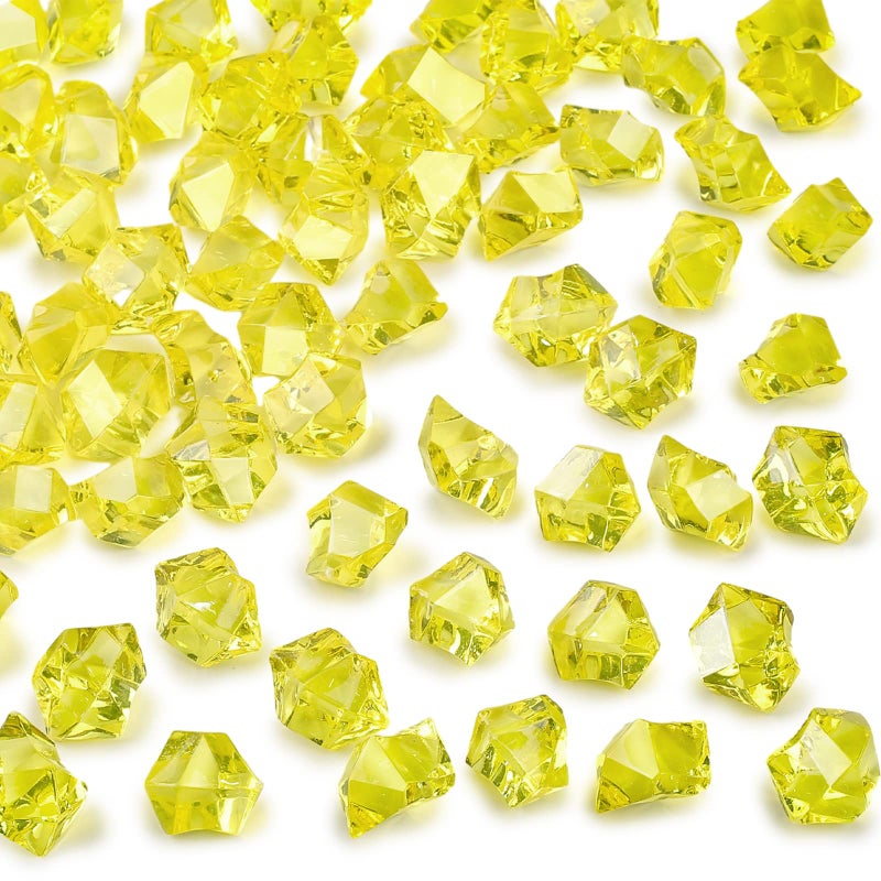 DomeStar Yellow Fake Ice Rocks 150PCS Acrylic Gems Crystals Plastic Diamonds Fake Ice Cubes for Vase Fillers DIY Craft Wedding Photography Prop Display Table Scatter Home Amalfi Coast Decorations