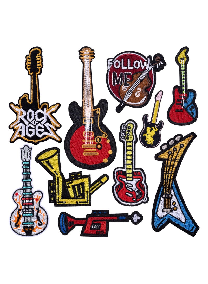 SYOSI Iron on Music Guitar Patches Hip hop Music Series Embroidery PatchSewing on Applique Patches  for Clothes Dress Hat Pants Shoes Curtain DIY Embroidery Patch Sewing Craft Decoration 10 Pcs - Image 1