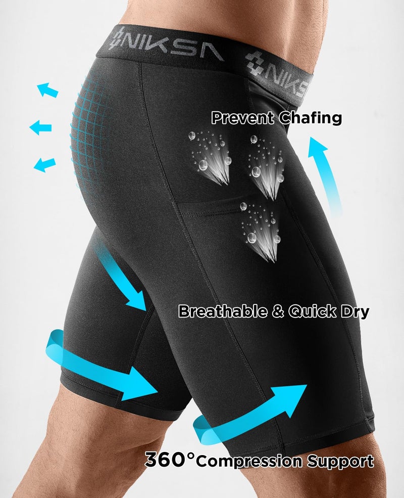 Niksa 4 Pack Compression Shorts Men with Pocket, Spandex Running Shorts Sport Athletic Workout Performance Underwear - Image 3