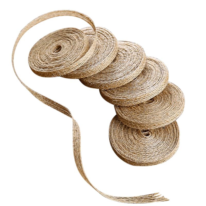 UBCGOTT 6 Rolls Burlap Ribbon Natural Burlap Fabric Ribbon 1/4 inches Tan Jute Linen Ribbon Rolls for Gift Wrapping Bows Making,DIY Crafts,Party Decoration - Image 1