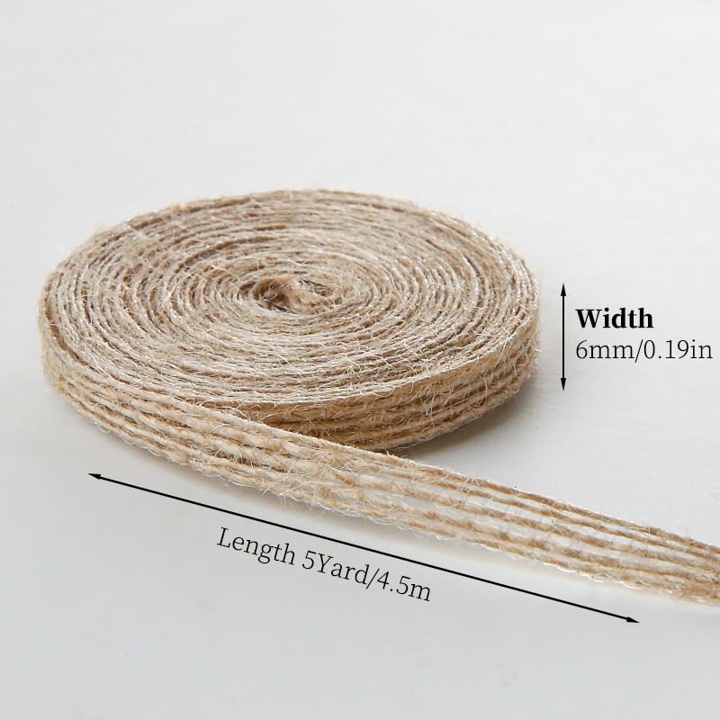 UBCGOTT 6 Rolls Burlap Ribbon Natural Burlap Fabric Ribbon 1/4 inches Tan Jute Linen Ribbon Rolls for Gift Wrapping Bows Making,DIY Crafts,Party Decoration - Image 2