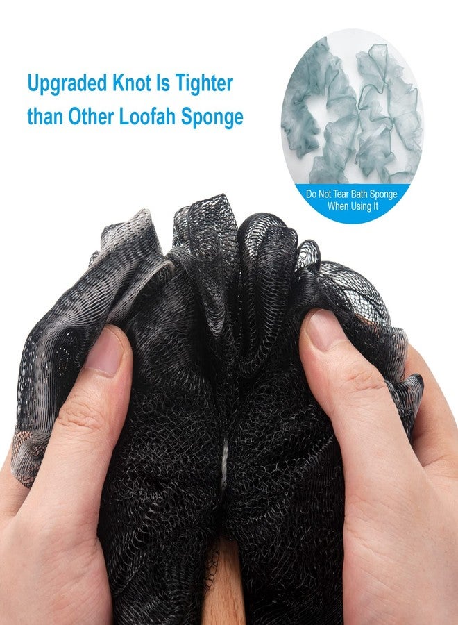 AmazerBath Shower Sponge Loofah Back Scrubber, PE Soft Mesh Loofah Body Scrubber with Long Wooden Handle, Bath Sponge for Men Women (Black) - Image 2