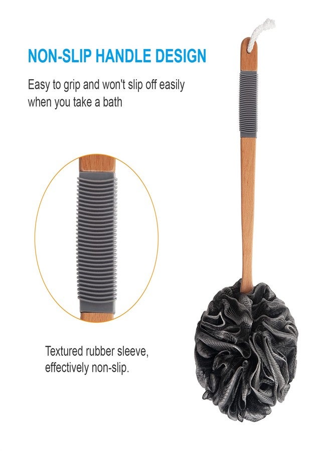 AmazerBath Shower Sponge Loofah Back Scrubber, PE Soft Mesh Loofah Body Scrubber with Long Wooden Handle, Bath Sponge for Men Women (Black) - Image 3