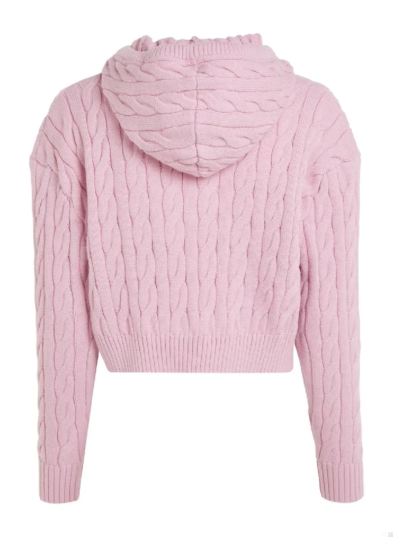 TOMMY JEANS Cropped Cable Knit Flag Badge Hoody