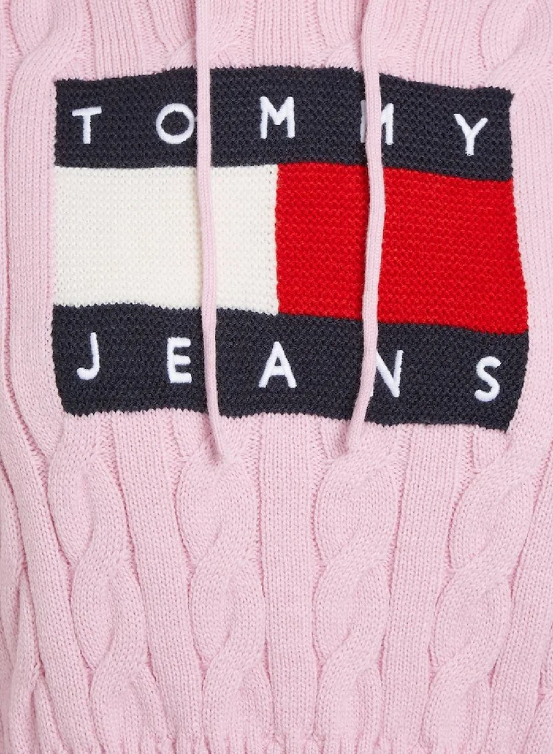 TOMMY JEANS Cropped Cable Knit Flag Badge Hoody