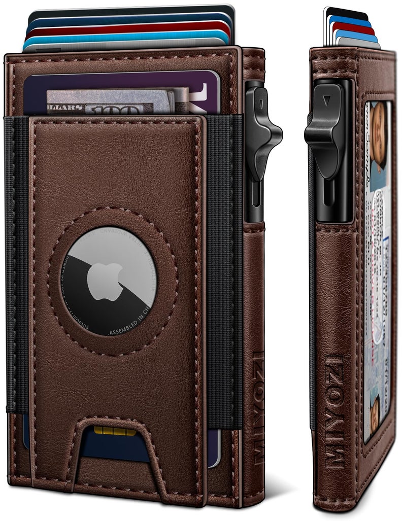 miyozi Airtag Wallet for Men, Slim Pop Up Credit Card Holder RFID Blocking Mens Minimalist wallet for 7-9 Cards ID Window, with Gift Box - Image 1