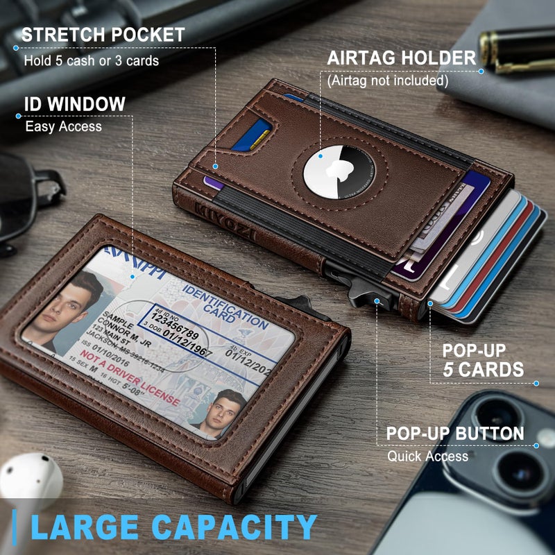 miyozi Airtag Wallet for Men, Slim Pop Up Credit Card Holder RFID Blocking Mens Minimalist wallet for 7-9 Cards ID Window, with Gift Box - Image 2