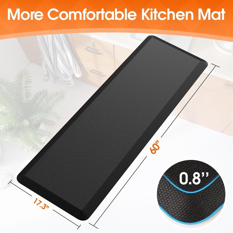 TranquilRelax 4/5 Inch Thicker Kitchen Mat, Cushioned Thick Floor Comfort Mat, with Non-Slip Bottom, Water & Stain Resistant, Easy Clean Standing Desk Mat for Kitchen, Sink, Office (17.3"x60"x0.8", Black) - Image 2