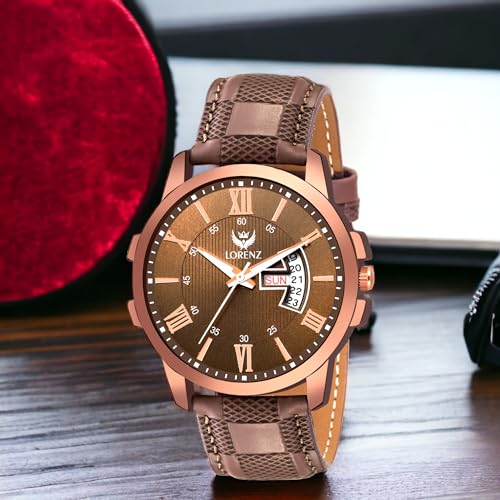 LORENZ Brown Dial Watch, Brown Wallet & Black Sunglasses Gift Box Combo for Men & Boys - Image 3