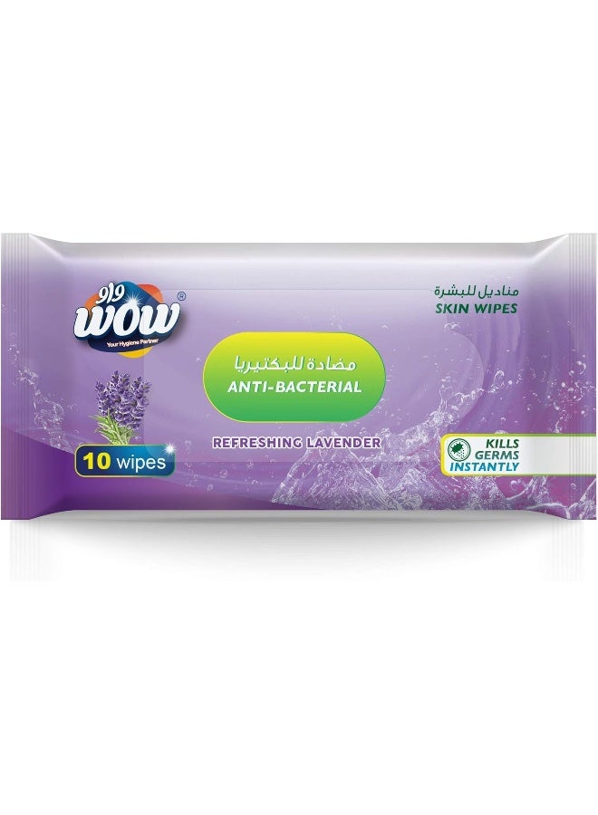 WOW Refreshing Lavender Anti-Bacterial Skin Wipes - 10 Count - Image 1