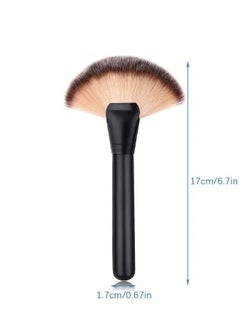 ORiTi Fan Makeup Brush Professiional Highlighting Makeup Brush Blush Bronzer Cheekbones Brush Single Large Soft and Dense Face Brush Powder Foundtion BrushesMakeup Tool - Black  - Image 3