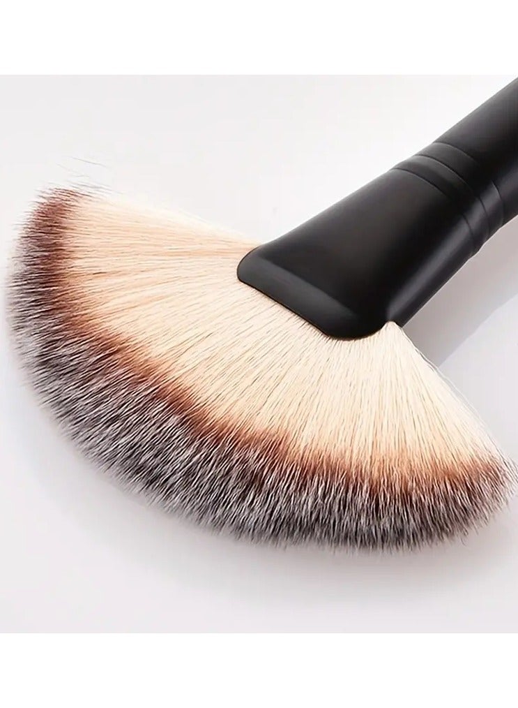 أوريتي فرشاة مكياج مروحة، فرشاة مكياج احترافية لتسليط الضوء على الوجه، فرشاة أحمر الخدود، فرشاة برونزر لعظام الخد، فرشاة وجه كبيرة ناعمة وكثيفة، فرشاة بودرة الأساس، أداة مكياج - أسود - Image 2