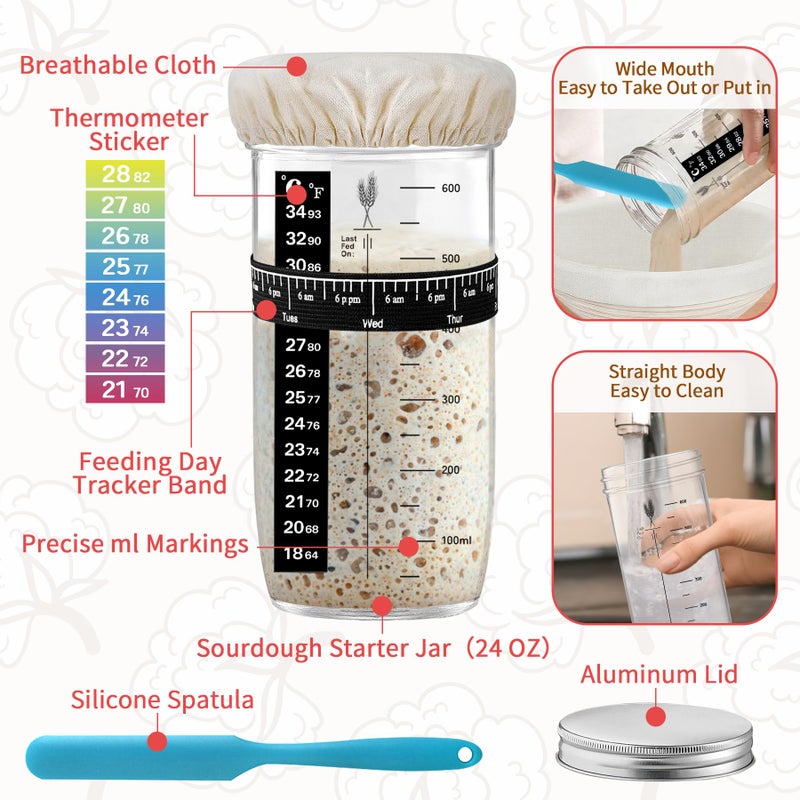 PeacePeo 38 Pcs Sourdough Starter Kit, Cotton Rope Banneton Bread Proofing Basket with Sourdough Starter Jars,10 Inch Round & Oval Proofing Basket with Liners & Covers for Artisan Bread Baking - Image 5