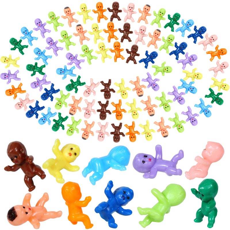 Selizo 100 Mini Plastic Babies Assorted Colors Tiny King Cake Figurines for Baby Shower Games Ice Cube Fun - Image 3