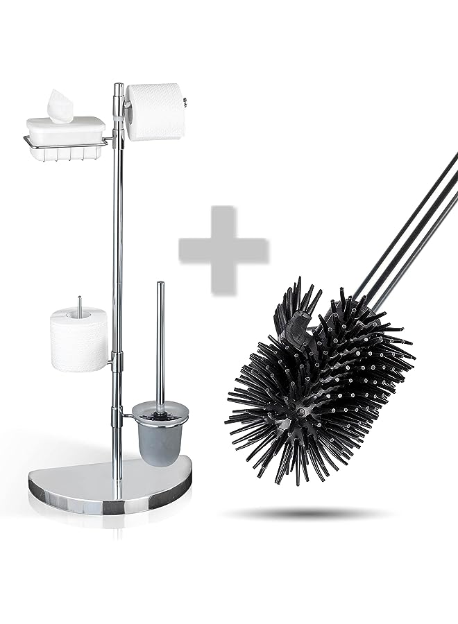 Raxoom Space Saving Toilet Centre Set, Chrome Plated Metal, Roll Holder, Home & Bathroom Accessory, 34x84.5x18cm, Shiny Silver - Image 1