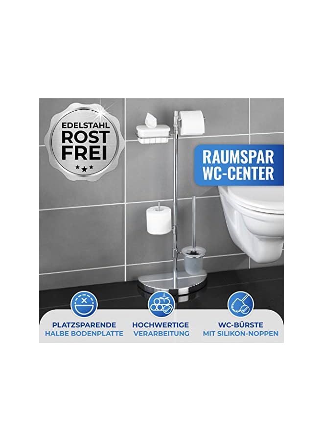 Raxoom Space Saving Toilet Centre Set, Chrome Plated Metal, Roll Holder, Home & Bathroom Accessory, 34x84.5x18cm, Shiny Silver - Image 4