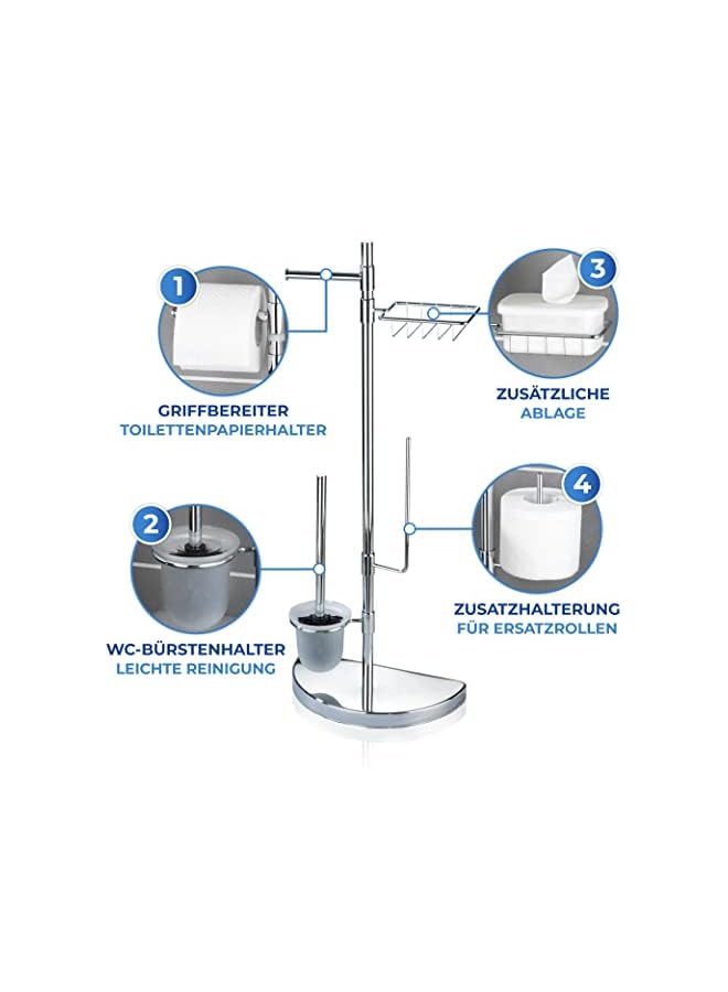 Raxoom Space Saving Toilet Centre Set, Chrome Plated Metal, Roll Holder, Home & Bathroom Accessory, 34x84.5x18cm, Shiny Silver - Image 5