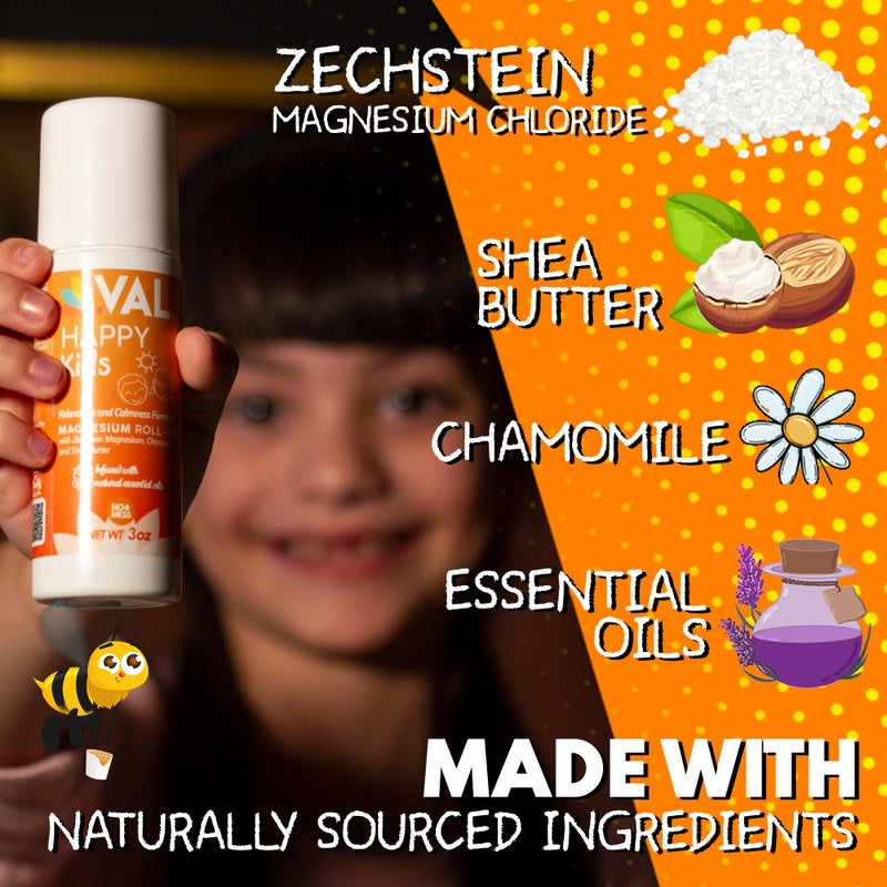 VAL Magnesium Roll-On for Kids | Gentle Zechstein Magnesium Chloride | Relaxation for Daytime & Bedtime | Calm & Mood Support | with Chamomile, Shea Butter & Essential Oils | USA Made | 3oz - Image 2
