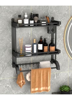Beauenty Shower Caddy Bathroom Shelf with Towel Bar,Bathtub Accessories Wall Shelf Shower Rack with Brush Holder,2 Tier Bath Towel Rack,Storage Organizer Shelf for Bathroom Kitchen Toilet  - Image 1