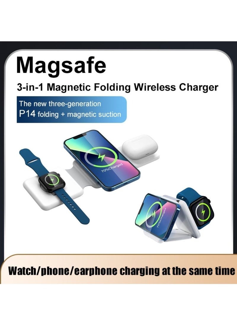 Generic - Charging Station for Apple Multiple Devices - 3 in 1 Magnetic Foldable Wireless Charger Dock - Travel Charging Pad for iPhone 14 13 12 Pro Max Plus Watch & Airpods(Black) - Image 1
