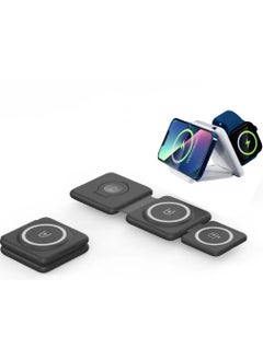 Charging Station for Apple Multiple Devices - 3 in 1 Magnetic Foldable Wireless Charger Dock - Travel Charging Pad for iPhone 14 13 12 Pro Max Plus Watch & Airpods(Black)