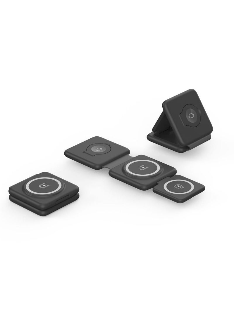 Generic - Charging Station for Apple Multiple Devices - 3 in 1 Magnetic Foldable Wireless Charger Dock - Travel Charging Pad for iPhone 14 13 12 Pro Max Plus Watch & Airpods(Black) - Image 1