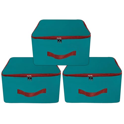 TULMAN 3 Pack Nylon Wardrobe Bag, Underbed Storage, Moisture-Proof Saree Cover with Zipper Closure & Handle - Turquoise (36 x 22.5 x 34 cm), Portable Clothes and Bedding Organizer - Image 1