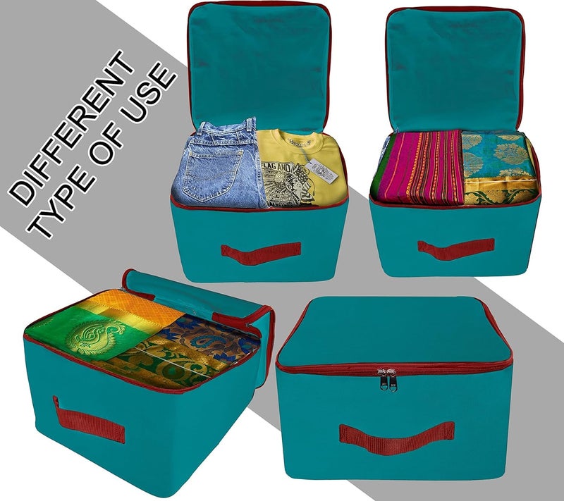 TULMAN 3 Pack Nylon Wardrobe Bag, Underbed Storage, Moisture-Proof Saree Cover with Zipper Closure & Handle - Turquoise (36 x 22.5 x 34 cm), Portable Clothes and Bedding Organizer - Image 5