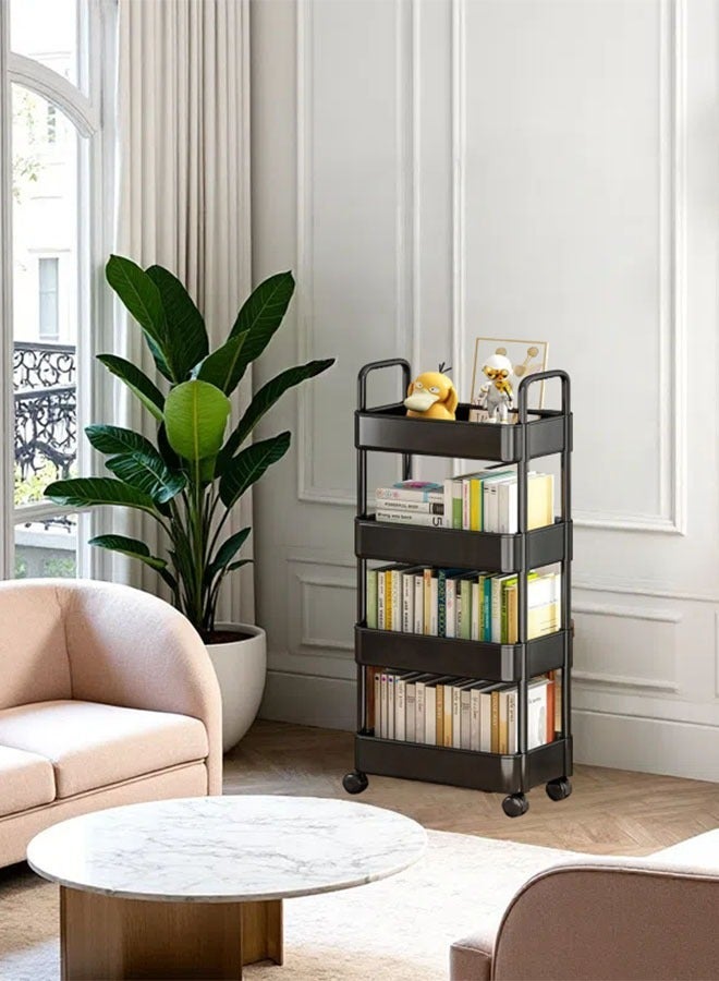 فلاي رود عربة تخزين بلاستيكية ذات 4 طبقات من البلاستيك ذات بكرات بلاستيكية ذات 4 طبقات، عربة تخزين بلاستيكية ذات 4 طبقات، عربة تخزين بلاستيكية ذات 4 طبقات، عربة تخزين حرفية للمطبخ والحمام والمكتب وغرفة المعيشة (أسود) - Image 4