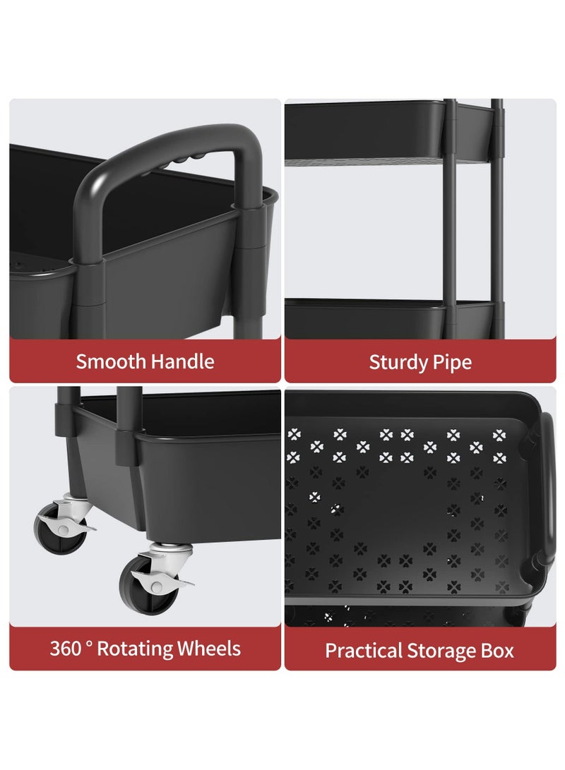 فلاي رود عربة تخزين بلاستيكية ذات 4 طبقات من البلاستيك ذات بكرات بلاستيكية ذات 4 طبقات، عربة تخزين بلاستيكية ذات 4 طبقات، عربة تخزين بلاستيكية ذات 4 طبقات، عربة تخزين حرفية للمطبخ والحمام والمكتب وغرفة المعيشة (أسود) - Image 3