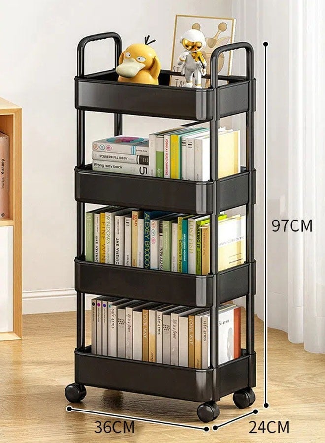 فلاي رود عربة تخزين بلاستيكية ذات 4 طبقات من البلاستيك ذات بكرات بلاستيكية ذات 4 طبقات، عربة تخزين بلاستيكية ذات 4 طبقات، عربة تخزين بلاستيكية ذات 4 طبقات، عربة تخزين حرفية للمطبخ والحمام والمكتب وغرفة المعيشة (أسود) - Image 2