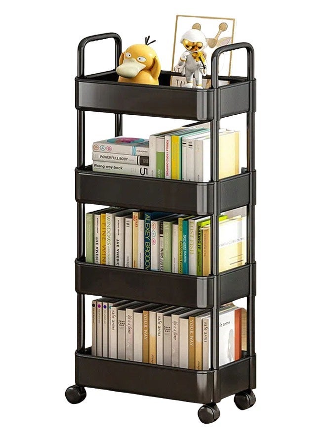 فلاي رود عربة تخزين بلاستيكية ذات 4 طبقات من البلاستيك ذات بكرات بلاستيكية ذات 4 طبقات، عربة تخزين بلاستيكية ذات 4 طبقات، عربة تخزين بلاستيكية ذات 4 طبقات، عربة تخزين حرفية للمطبخ والحمام والمكتب وغرفة المعيشة (أسود) - Image 1