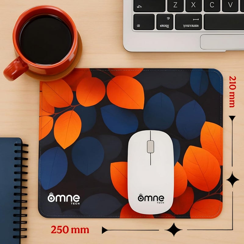 omne TECH Mousepad for Desk | Smooth Waterproof Surface, Anti-Slip Rubber Base, Durable & Comfortable Mouse Pad for Office, Laptop & Computer (Multicolour) (Orange & Blue Leaf) - Image 2