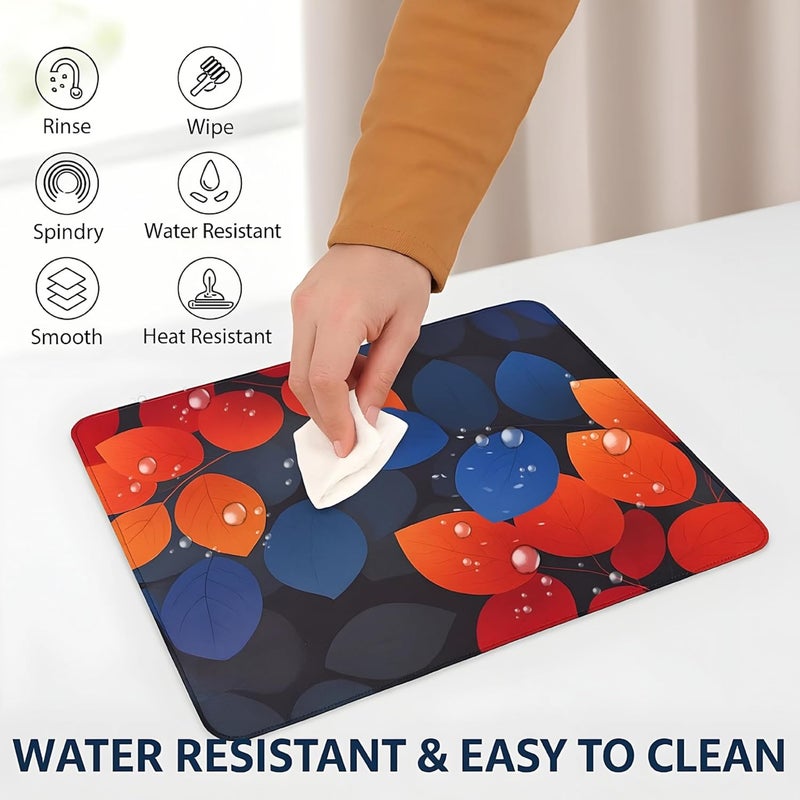 omne TECH Mousepad for Desk | Smooth Waterproof Surface, Anti-Slip Rubber Base, Durable & Comfortable Mouse Pad for Office, Laptop & Computer (Multicolour) (Orange & Blue Leaf) - Image 3