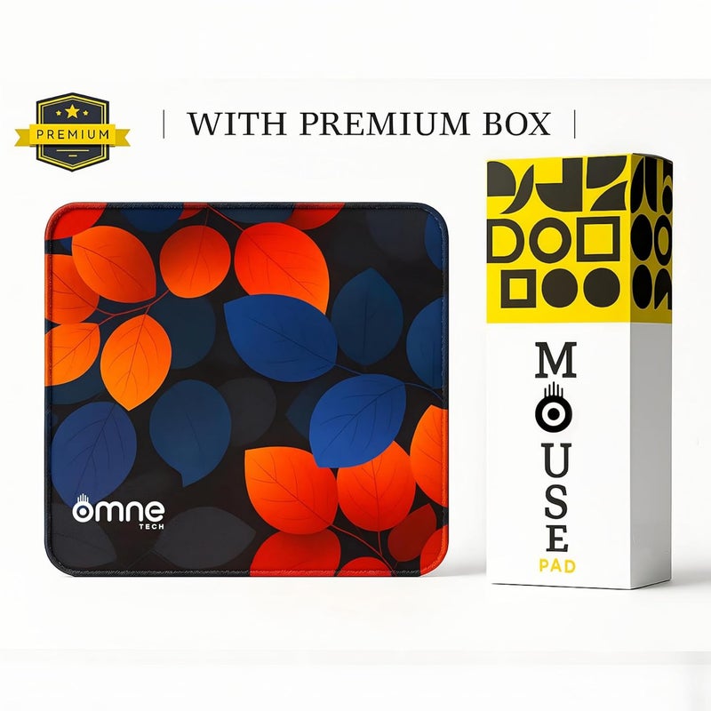 omne TECH Mousepad for Desk | Smooth Waterproof Surface, Anti-Slip Rubber Base, Durable & Comfortable Mouse Pad for Office, Laptop & Computer (Multicolour) (Orange & Blue Leaf) - Image 4