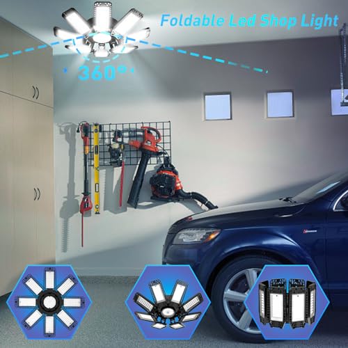 ISKYDRAW LED Garage Light 240W 24000LM Garage Lights Ceiling LED with 81 Deformable Panels 6500K Daylight Garage Ceiling Lights Bay Lighting for Workshop Workbench Basement Attic - Image 3
