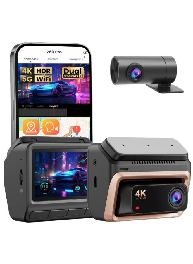 ddpai - DDPAI 4K Dash Cam Front and Rear, 4K+1080P Dash Cam, Dual STARVIS 2 Sensors,5G WiFi GPS, Dashcam with Free 32GB eMMC,Night Vision,3" IPS,HDR,ADAS,24 Hours Parking Mode,Loop Recording G-Sensor, Z60 Pro - Image 1
