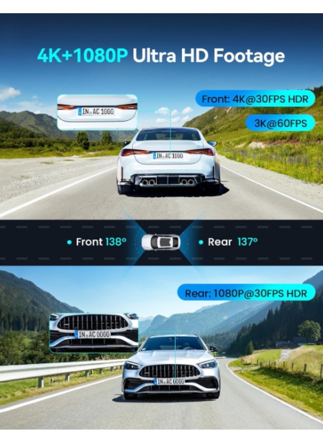 ddpai - DDPAI 4K Dash Cam Front and Rear, 4K+1080P Dash Cam, Dual STARVIS 2 Sensors,5G WiFi GPS, Dashcam with Free 32GB eMMC,Night Vision,3" IPS,HDR,ADAS,24 Hours Parking Mode,Loop Recording G-Sensor, Z60 Pro - Image 1