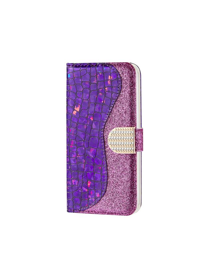 Zaboon Case For iPhone 12 Pro Max Laser Glitter Powder Matching Crocodile Texture Horizontal Flip Leather Case with Card Slots & Holder & Wallet - Image 2