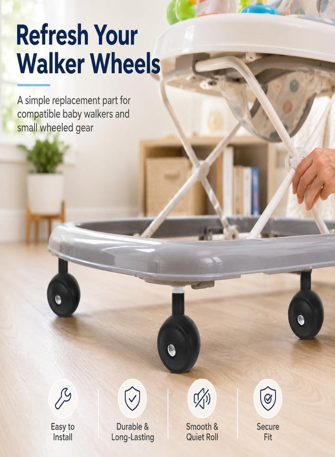 LAoabyoe Baby Walker Replacement Wheels, 4 Pcs Stem Mount Caster Wheels for Baby Walkers and Strollers, Push-in PP Plastic Replacement Wheels, Smooth Rolling Walker Accessories, Black - Image 3