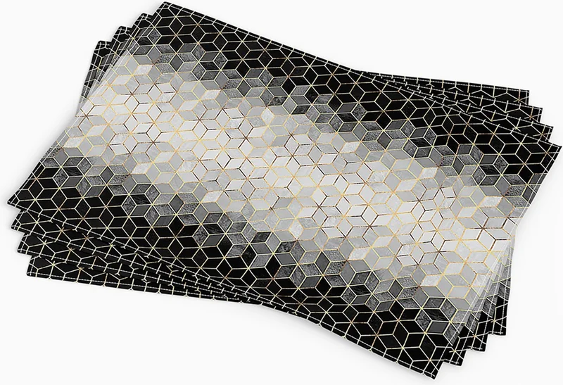 Cango Home Black Gold Mosaic Patterned Digital Printed Placemat Set of 4 CGH923-AS-2