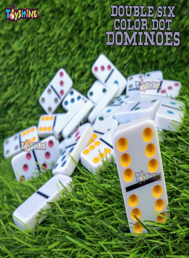 Toyshine Double 6 Color Dot Dominoes Tile Game Set,Classic 28 Pieces in Tin Case,Match and Fun Game for Kid - Image 4
