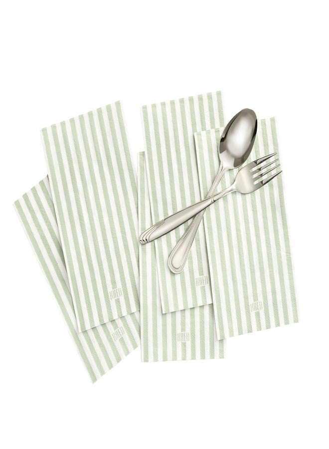 Khen Striped Disposable Napkins & Placemats – 3-Ply Paper Tableware for Parties, BBQs, Picnics, Birthdays & Holiday Gatherings – Elegant & Absorbent Dinner Napkins with Matching Placemats - Green Set of 50 - Image 1