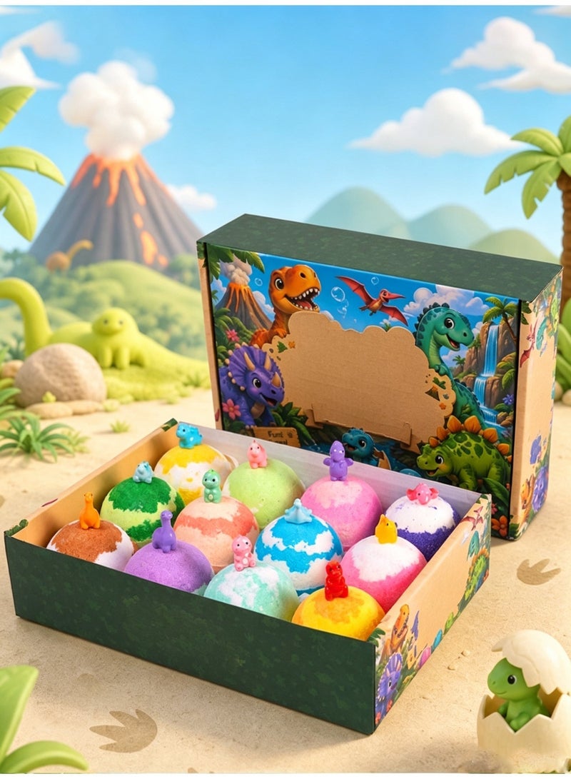 12PCS Dinosaur Kids Bath Bombs Gift Box, Scented Bubble Bath Fizzers With Surprise Dino Mini Figurines, Gentle Moisturizing Bath Salt Balls, Eid Birthday Spa Gift for Boys Girls - Image 2