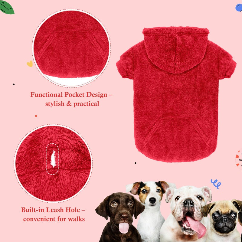 Waoduld Dog Sweater,Dog Hoodies,Warm Fuzzy Fleece Sweatshirt with Hood & Pocket,Leash Hole,Cozy Cold Weather Pet Clothes Sweater for Small,Medium,and Large Dogs(Red,XL) - Image 4
