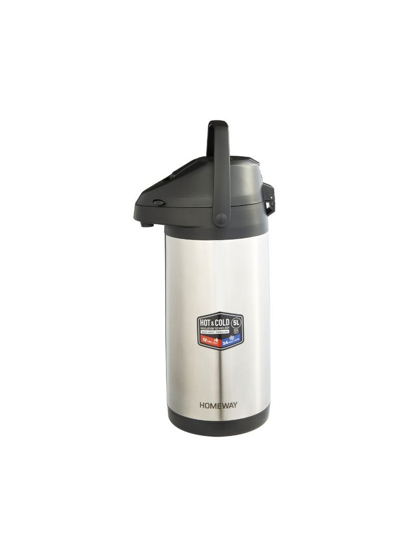 Homeway HW1198 Stainless Steel Double Wall Airport Flask 4L, 304 Stainless Steel Vacuum Insulated Beverage Dispenser, BPA Free Pump Airpot, Keeps Hot 12 Hours & Cold 24 Hours - Image 2