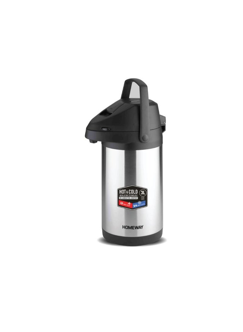 Homeway HW1198 Stainless Steel Double Wall Airport Flask 4L, 304 Stainless Steel Vacuum Insulated Beverage Dispenser, BPA Free Pump Airpot, Keeps Hot 12 Hours & Cold 24 Hours - Image 4