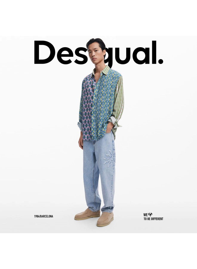 DESIGUAL قميص جاكار مزخرف بألوان متباينة بأكمام طويلة للرجال - ربيع/صيف 2025 - Image 3