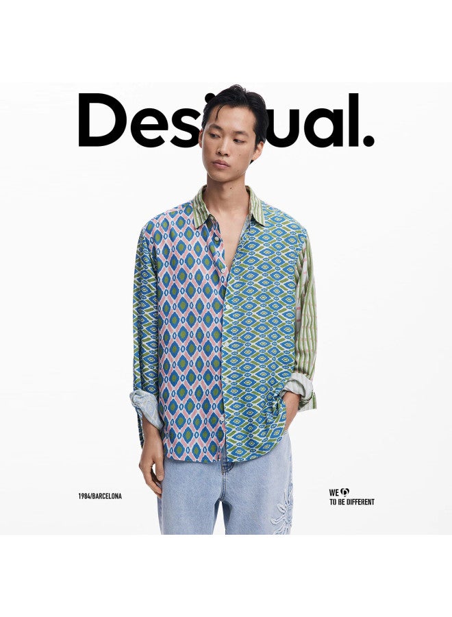 DESIGUAL قميص جاكار مزخرف بألوان متباينة بأكمام طويلة للرجال - ربيع/صيف 2025 - Image 4